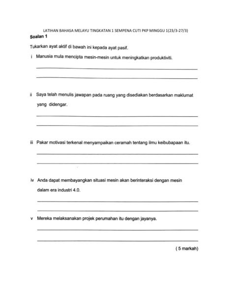 Contoh Soalan Bahasa Melayu Tingkatan 1 2020