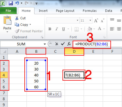 Product using Product Function in Excel