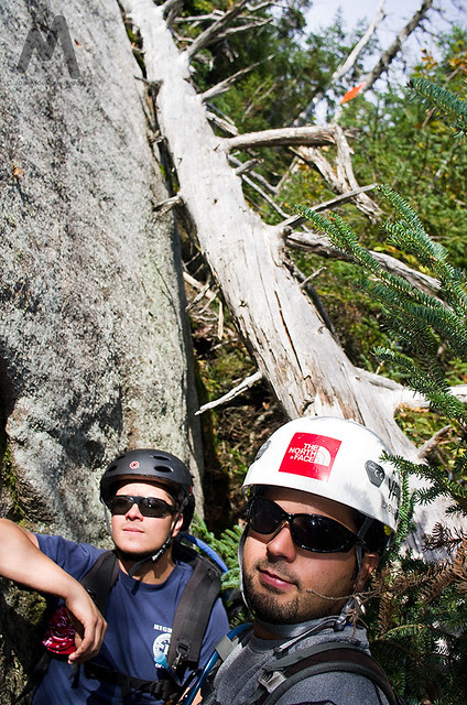 Preparing to climb Whiteface Slide #3 crux headwall.