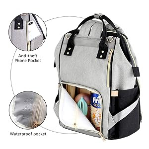 Upsimples Baby Changing Bag Nappy Diaper Rucksack Backpack With Usb Charging Port And 2 Stroller Straps For Mom And Dad Black Gray Changing Bags Baby Products