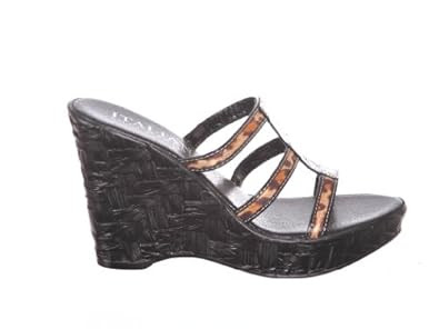 ... By Italian Shoemakers Leopard Print Strap Wedge Sandals: Shoes