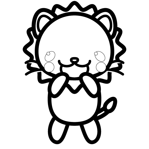 塗り絵に最適な白黒でかわいいライオンの無料イラスト 商用フリー オイデ43