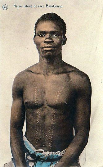 Africa | Bas man from Congo with scarification on his torso | Scanned vintage postcard