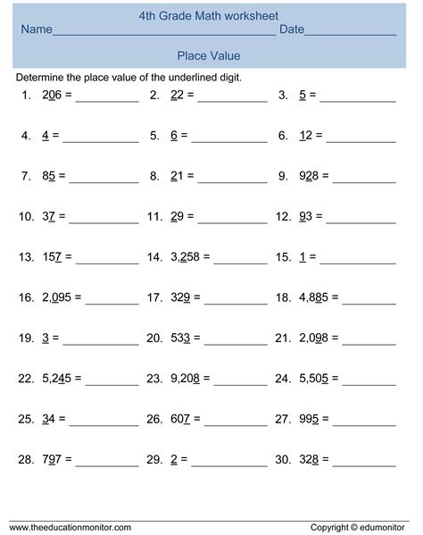 Look no further than printable 3rd grade math worksheets. 4th grade place value math worksheet archives edumonitor