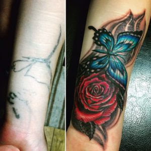 ローズ バタフライ カバーアップ 虹夜 刺青処