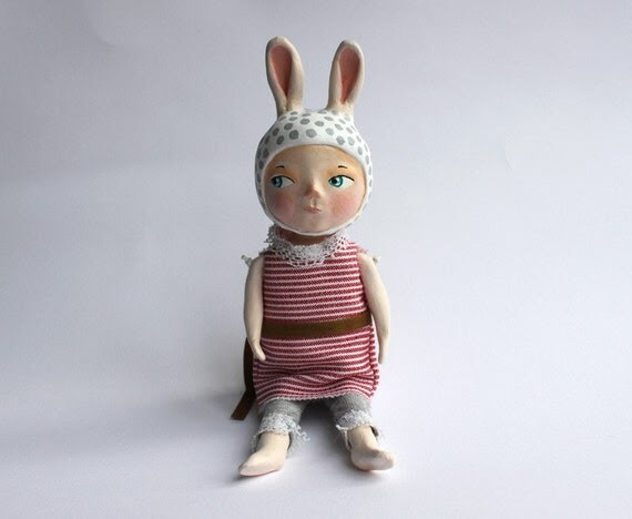 Curious bunny - ooak art doll