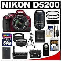 Nikon D5200 Digital SLR Camera & 18-55mm G VR DX AF-S Zoom Lens with 55-300mm VR Lens + 64GB Card + Case + Grip & Battery + Tripod + Tele/Wide Lenses + Filters Kit