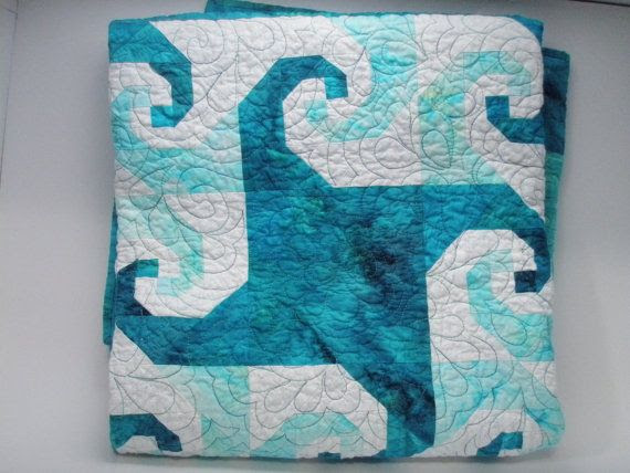 lap or baby quilt  in teals  Caribbean Waves by MooseCarolQuilts, $210.00