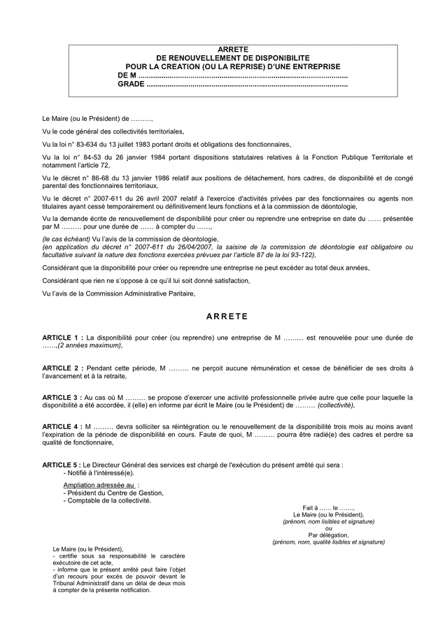 renouvellement disponibilité lettre