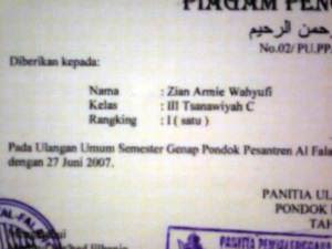 piagam santri terbaik