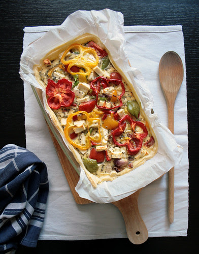 Chicken, pepper, feta, tomato casserole