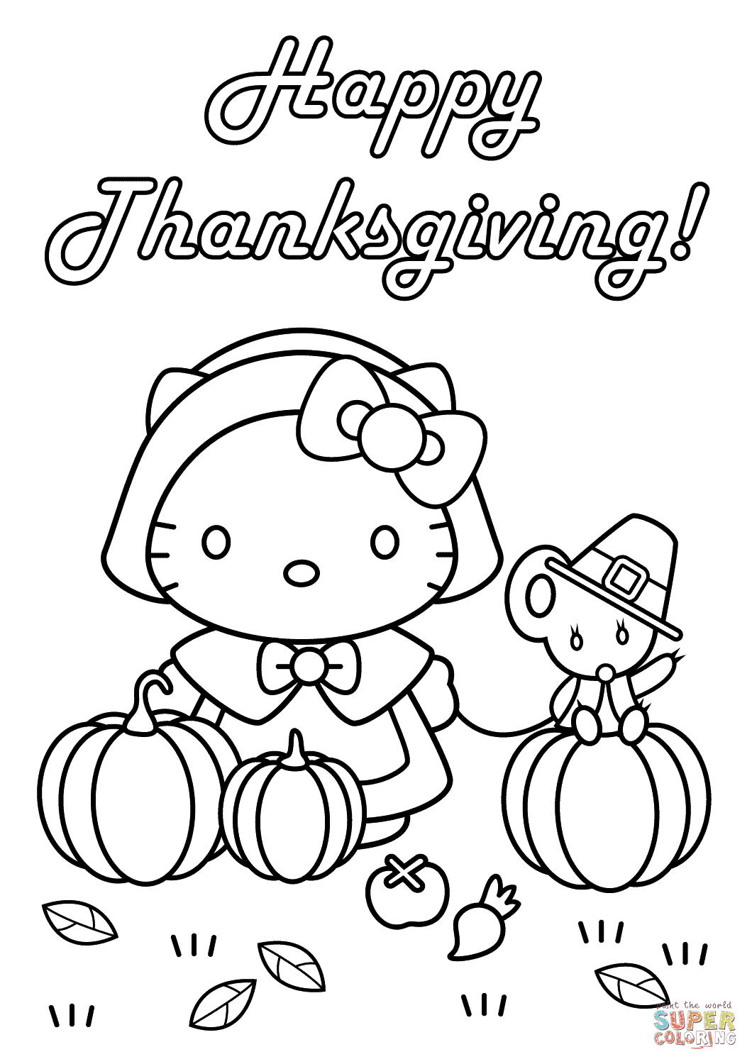 Hello Kitty Happy Thanksgiving coloring page | Free Printable ...