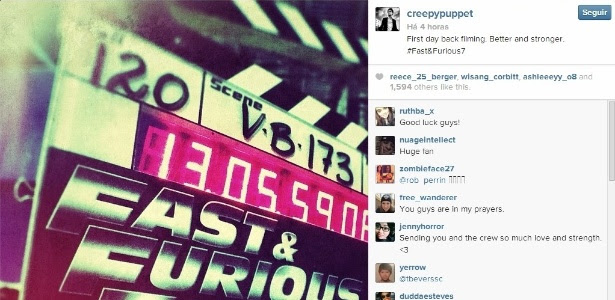 O diretor James Wan publicou no Instagram imagem da claquete de "Velozes & Furiosos 7", que voltou a ser filmado nesta segunda