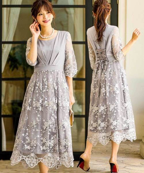 セール 同窓会 パーティードレス ドレス ドレス Niana ニアナ のファッション 同窓会 成人式 ドレス 二次会 サテン レース切り替えシースルー 結婚式ワンピース 二次会