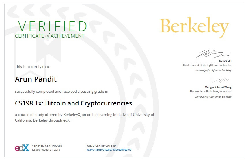 Certificate !   In Bitcoin Cryptocurrencies From University Of - 