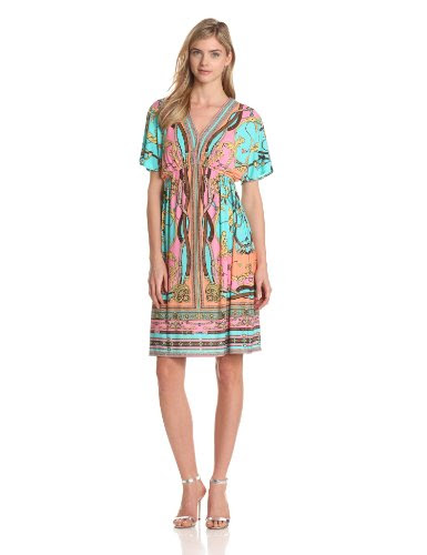 London Times Women's Printed Dolman Sleeve Blouson Dress, Multi, 12