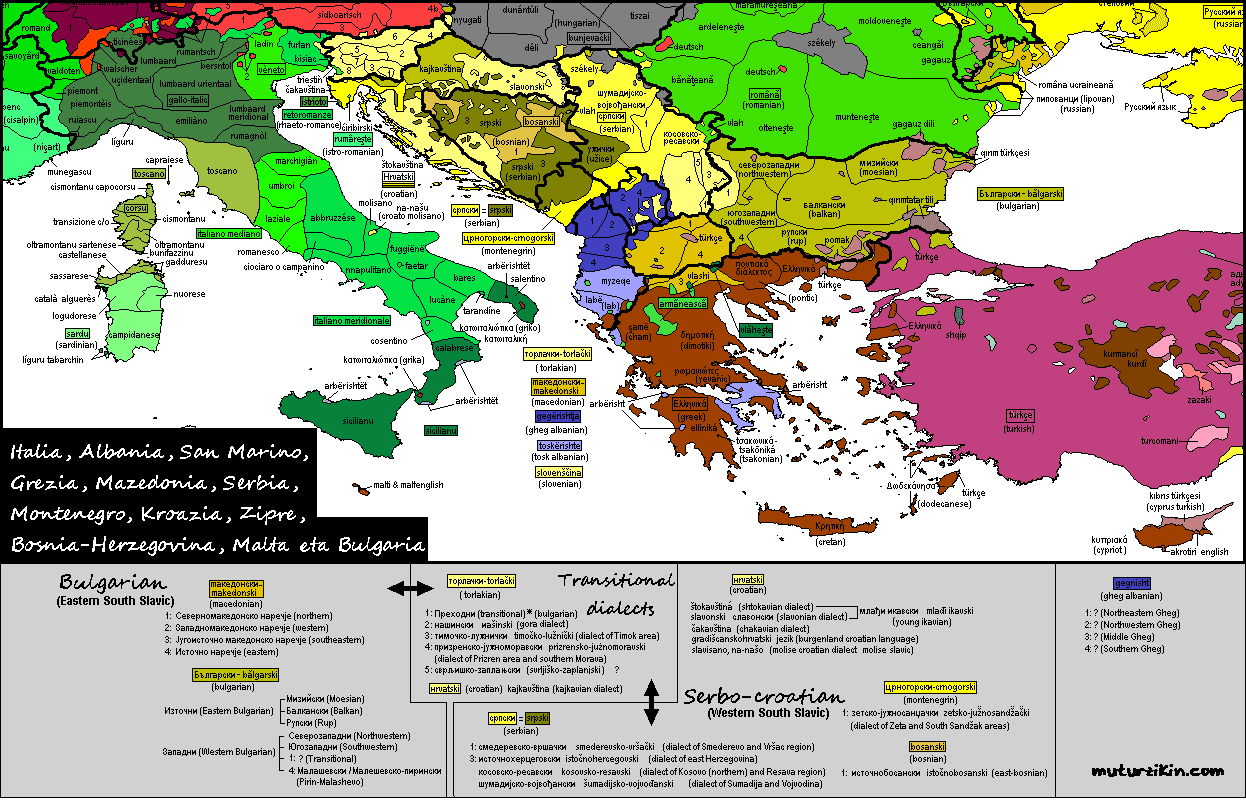 Italia Slovenia Croatia Bosnia Herzegovina Serbia Macedonia Greece Montenegro Bulgaria Albania Malta San Marino Linguistic Map