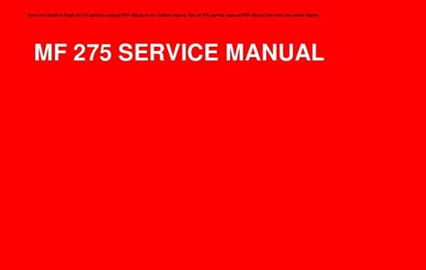 Download AudioBook mf 275 service manual Free Download PDF