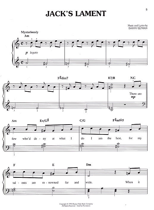 nightmare before christmas sheet music