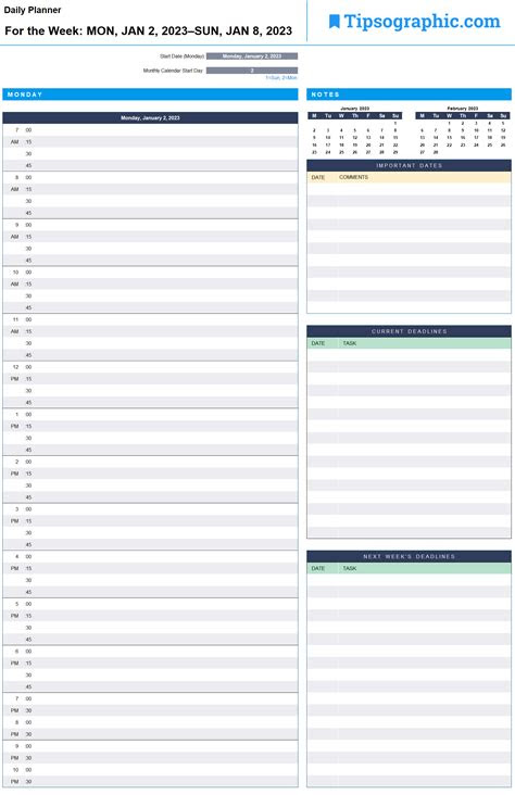  2023 calendar weekly planner template