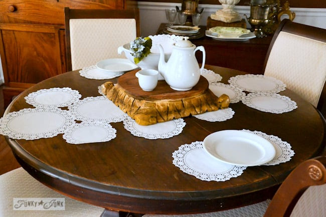 Karen - The Graphics Fairy's house - doilies on diningroom table