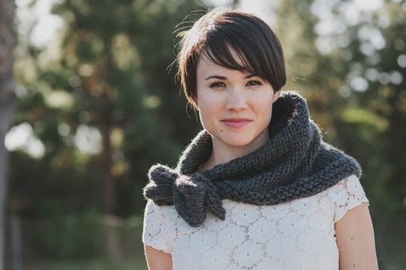 Chunky Knit Kerchief Cowl Bow Neck Scarf
