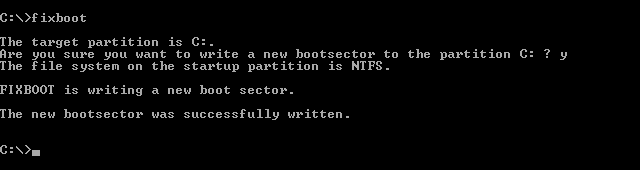 FIXBOOT command in the Recovery Console FIXBOOT command in the Recovery Console