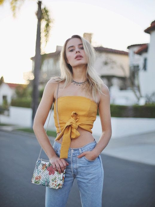 Le Fashion Blog Yellow Tie Front Crop Top Denim Patterned Bag Via Class Is Internal 