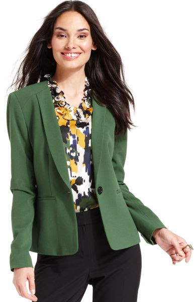 Nine West Singlebutton Stretch Evergreen Jacket in Green (Evergreen)