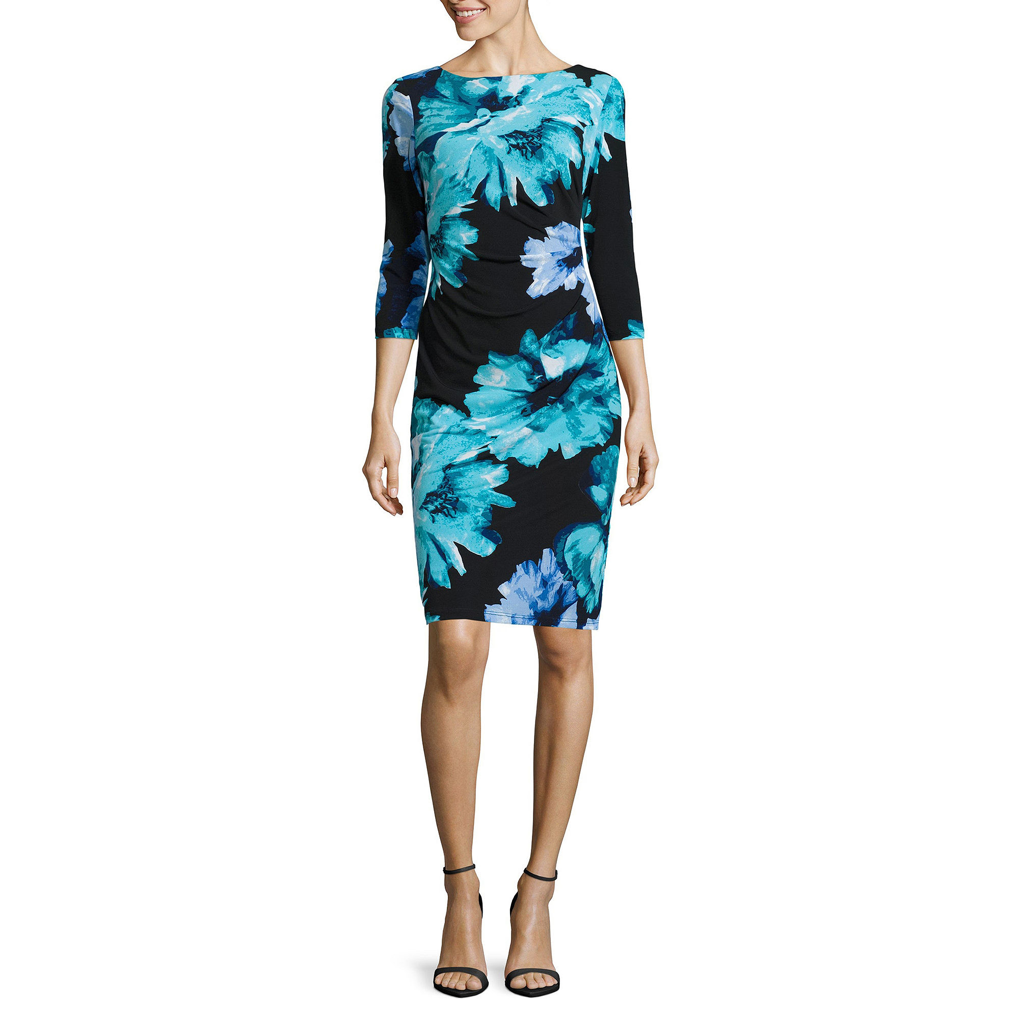 RN Studio by Ronni Nicole 3/4-Sleeve Side-Ruched Sheath Dress - Petite
