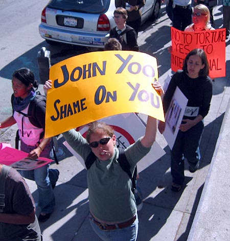 Yoo not popular in Berkeley campius circles, pic by Jeff Paterson, Not in Our Name ( jeff @ paterson.net ) 