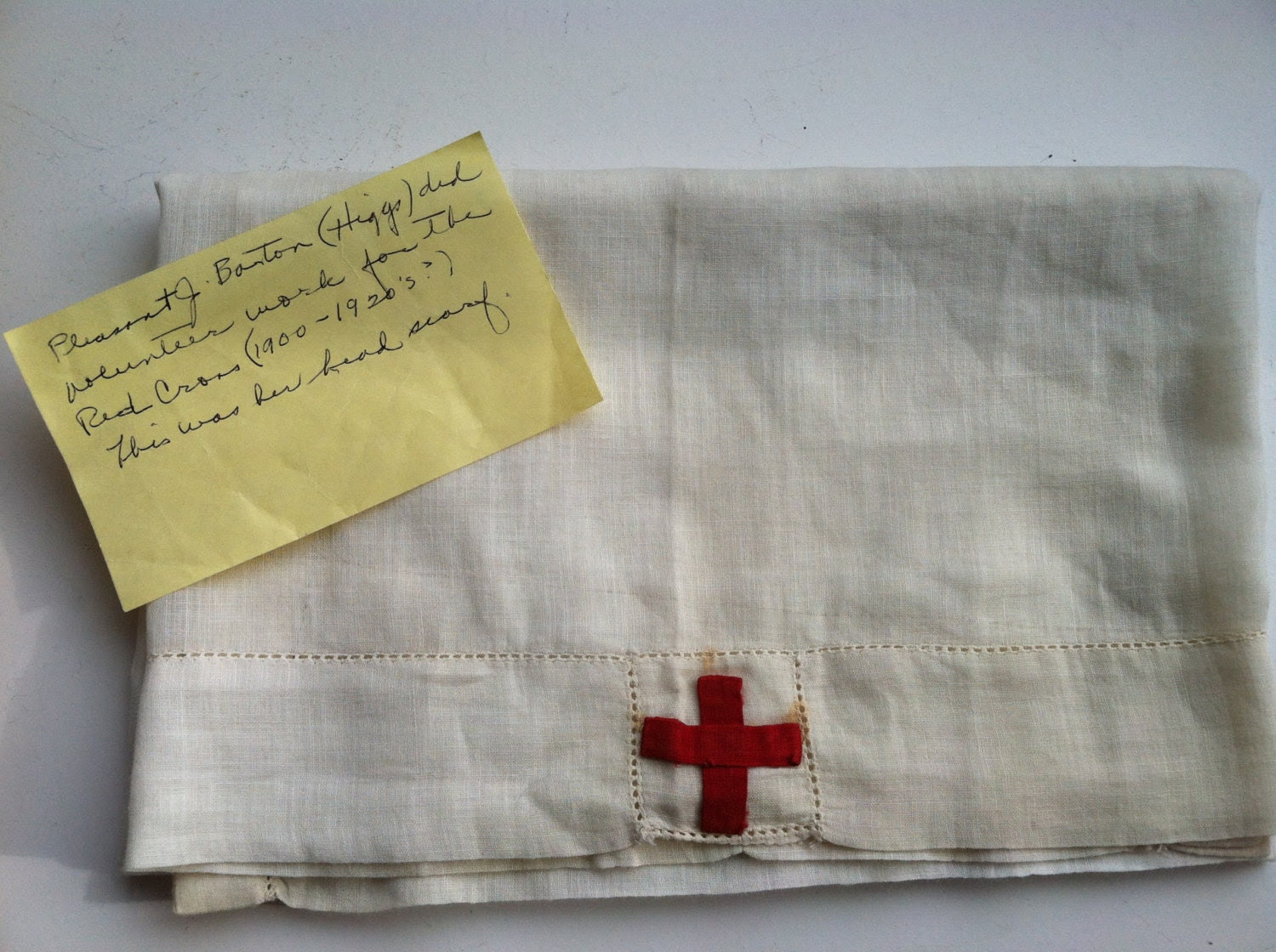 Antique WW I Red Cross Head Scarf - Sewlovetextiles