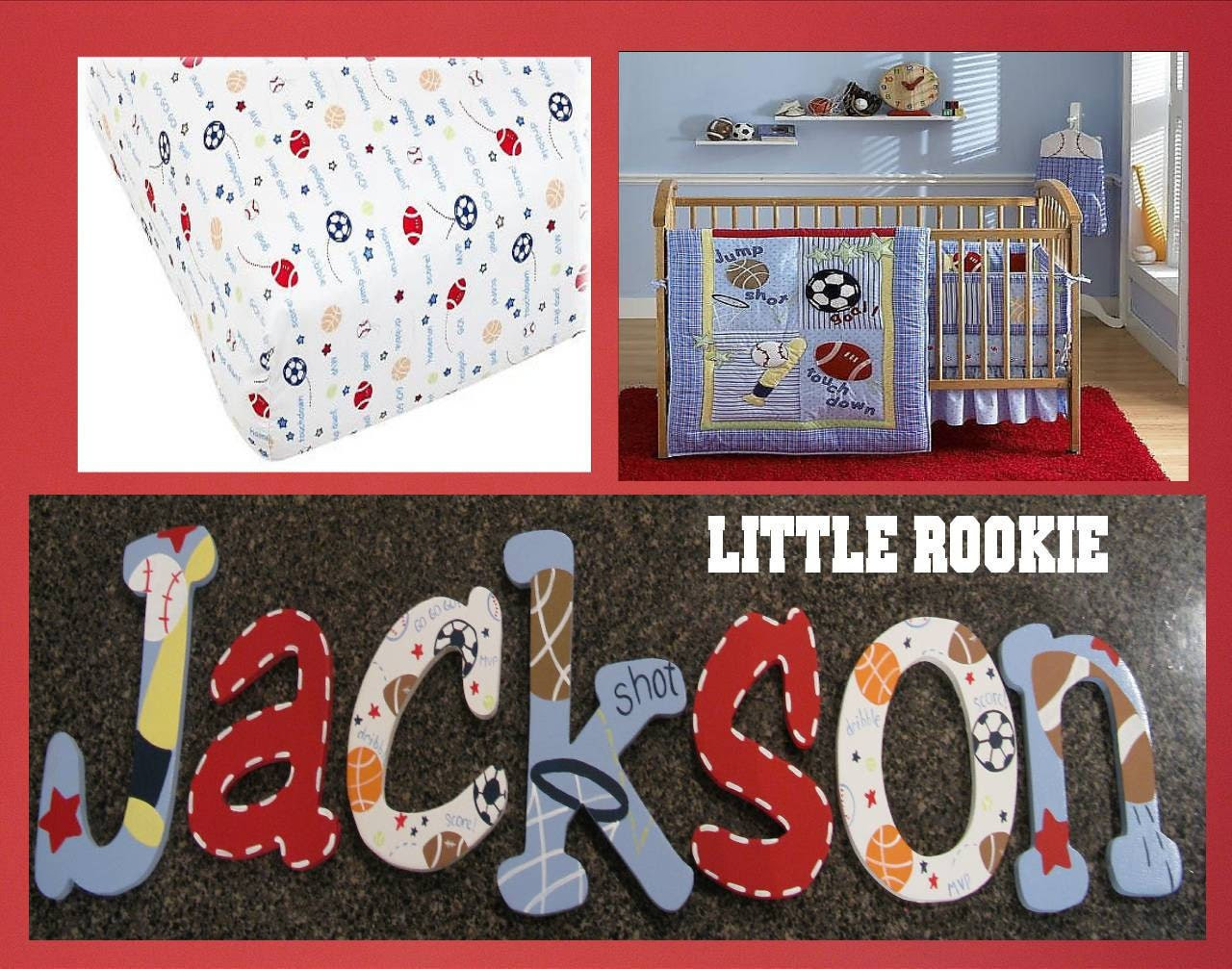 Little Rookie All Star Sports Fan  Hand Painted Nursery Wall Letters