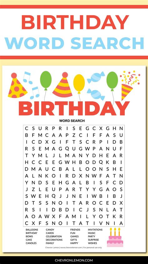 Here at activity village they are one of our favourite ways for 'keeping kids busy'. printable birthday word search chevron lemon