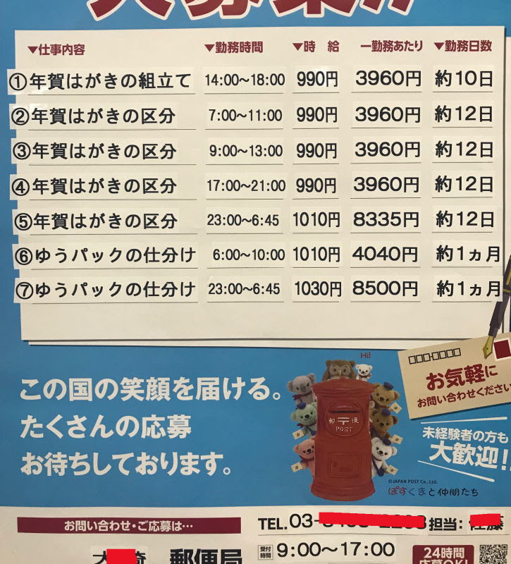 1018郵便局年末年始アルバイト告知風景