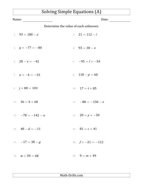 algebra (A) pdf equations worksheet Larger One  Solve Equations Worksheet The Algebra Step with Values