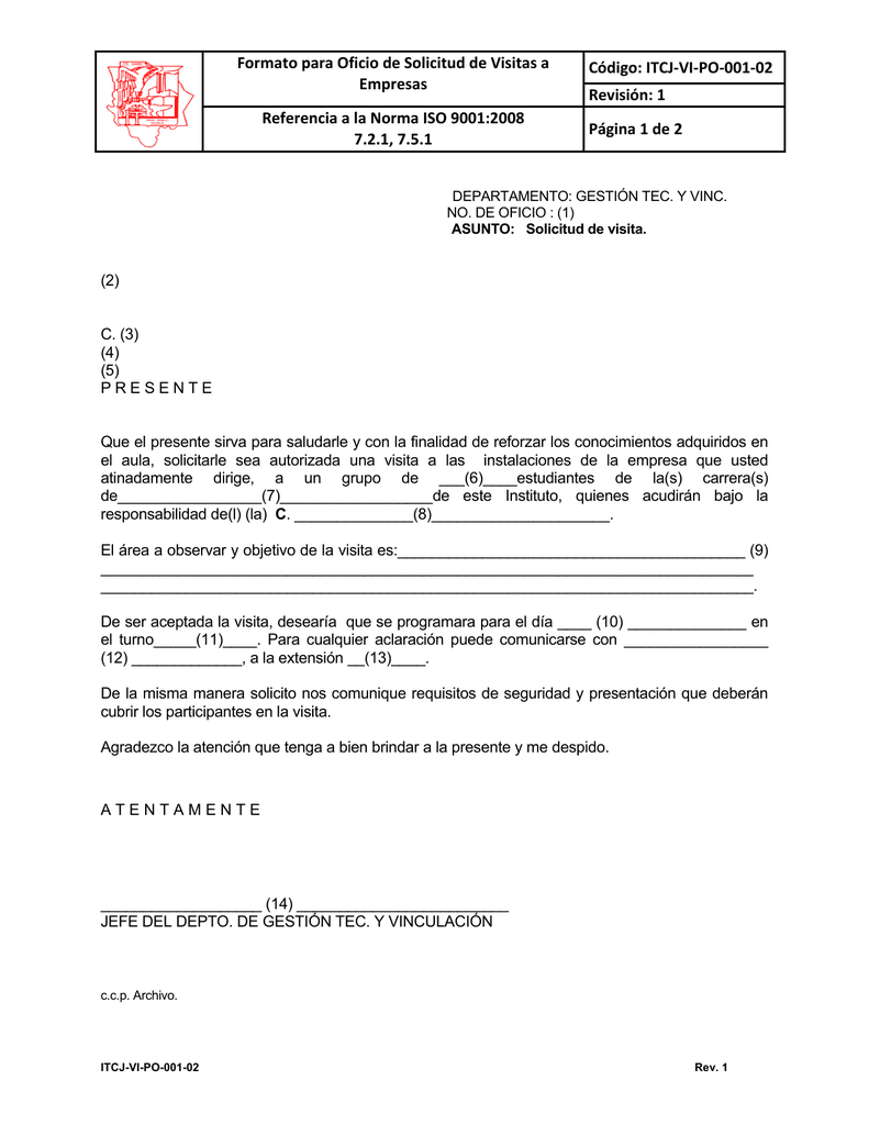 Carta para solicitar visita a una empresa