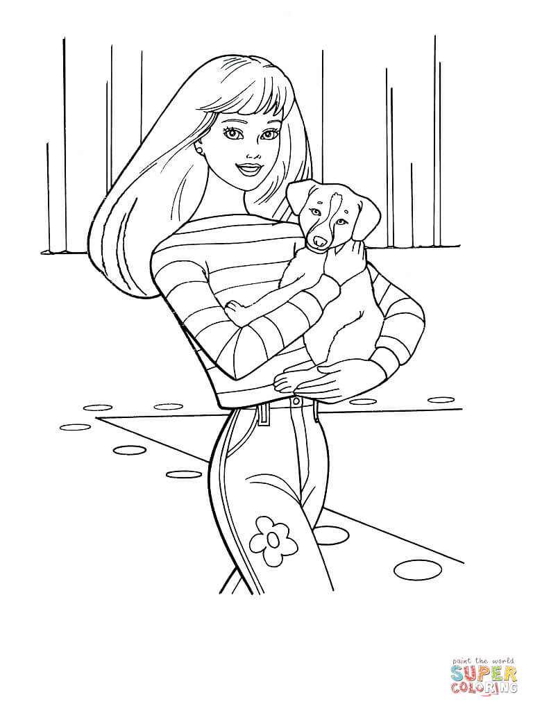 Clicca su disegni da colorare di Barbie col cane