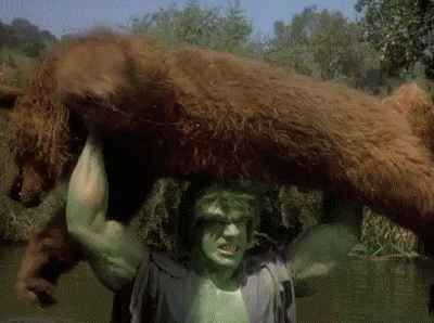 Lou Ferrigno - Incredible Hulk Throws Bear GIF