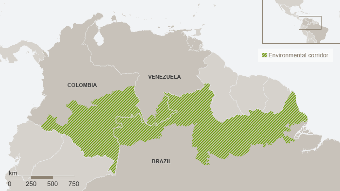 Karte Umweltkorridor Südamerika Kolumbien Venezuela Brasilien Englisch
