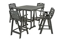 Hot Sale POLYWOOD PWS144-1-GY Nautical 5-Piece Bar Set with Table and Chair, Slate Grey
