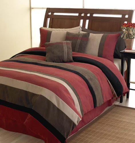Brick Red Jacaranda Striped Microsuede Luxury Duvet ...