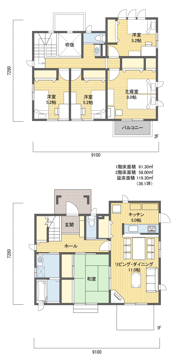 間取り42 2階建 30 40坪 北玄関プラン 注文住宅の一戸建て 楽住 Rakunism
