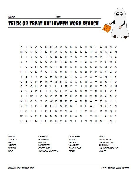 Trick or Treat Halloween Word Search | Free Printable
