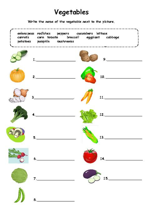  worksheets for vegetables