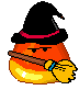 candy corn faces witch hat and broomstick animated <span class=