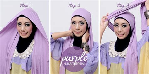 memakai jilbab pashmina simple warna ungu ngawi cyber