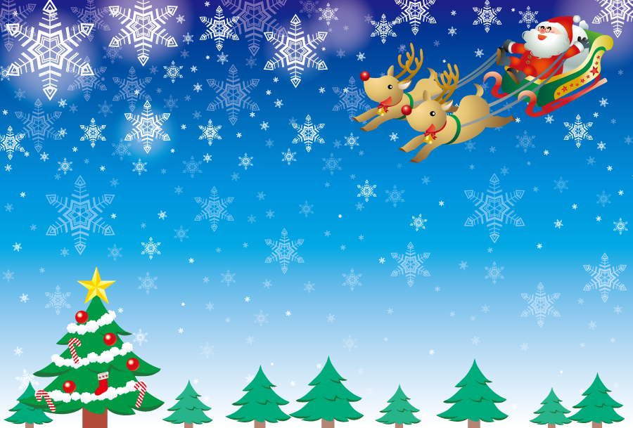 フリーイラスト クリスマスツリーとソリに乗るサンタとトナカイのクリスマス背景でアハ体験 Gahag 著作権フリー写真 イラスト素材集