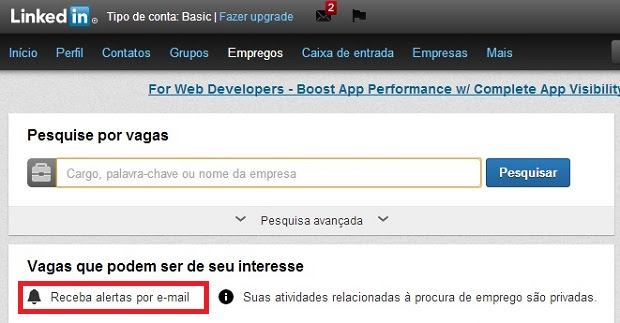 Opção fica logo abaixo das "vagas de seu interesse" (Foto: Reprodução/Thiago Barros)