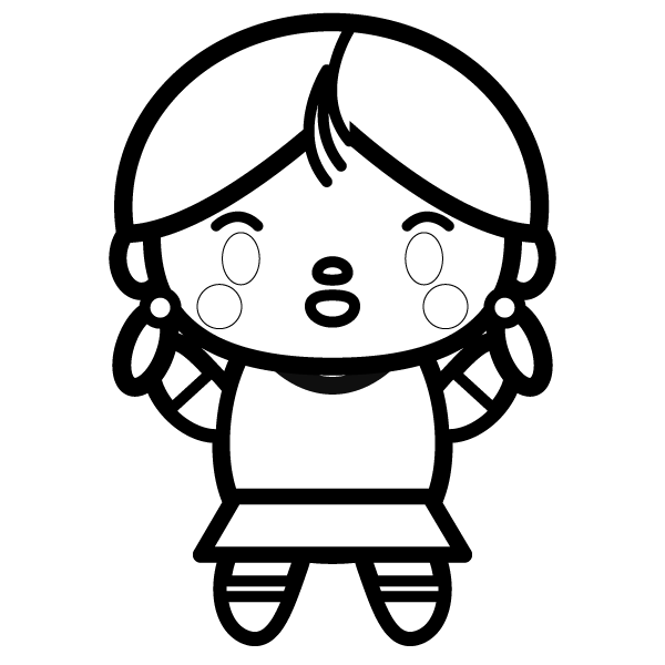塗り絵に最適な白黒でかわいい女の子の無料イラスト 商用フリー オイデ43